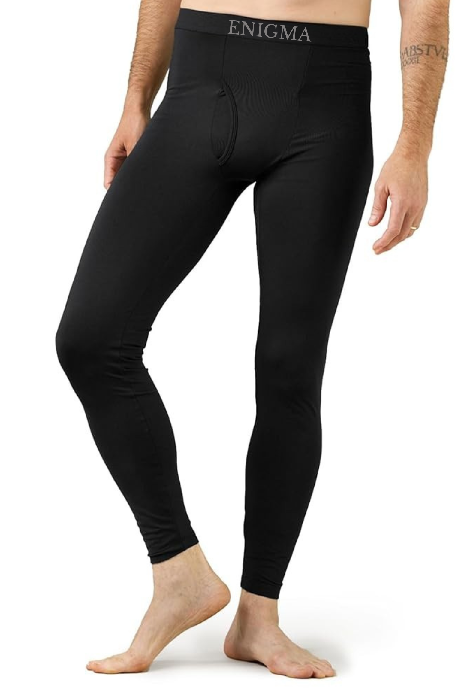 Enigma Premium Men's Full Length Underwear (With Front Fly Opening) (Black)